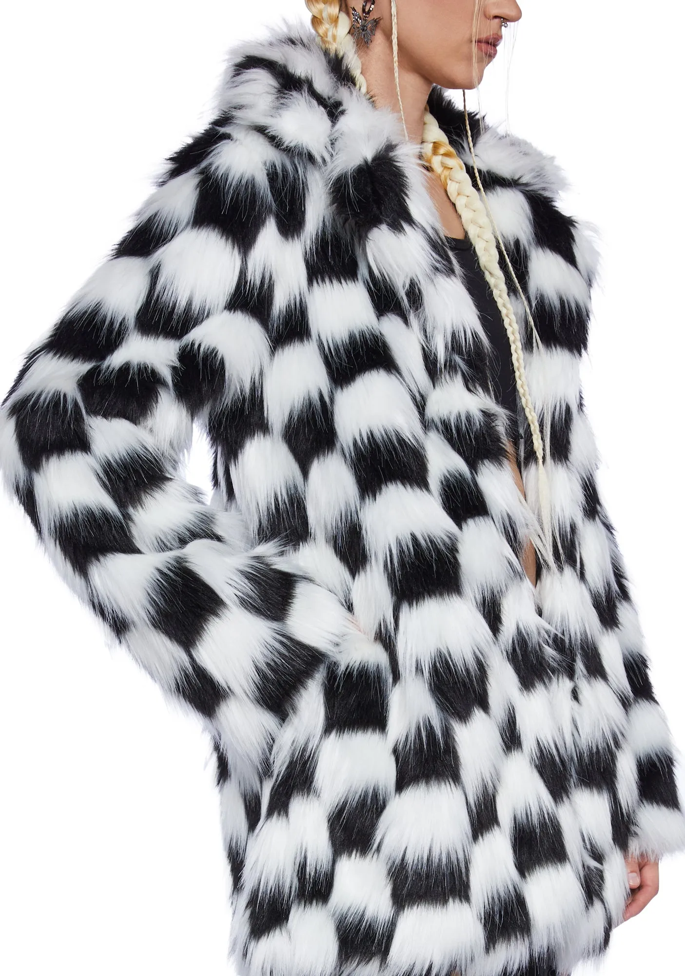 Checkered Recipe For Disaster Faux Fur Coat