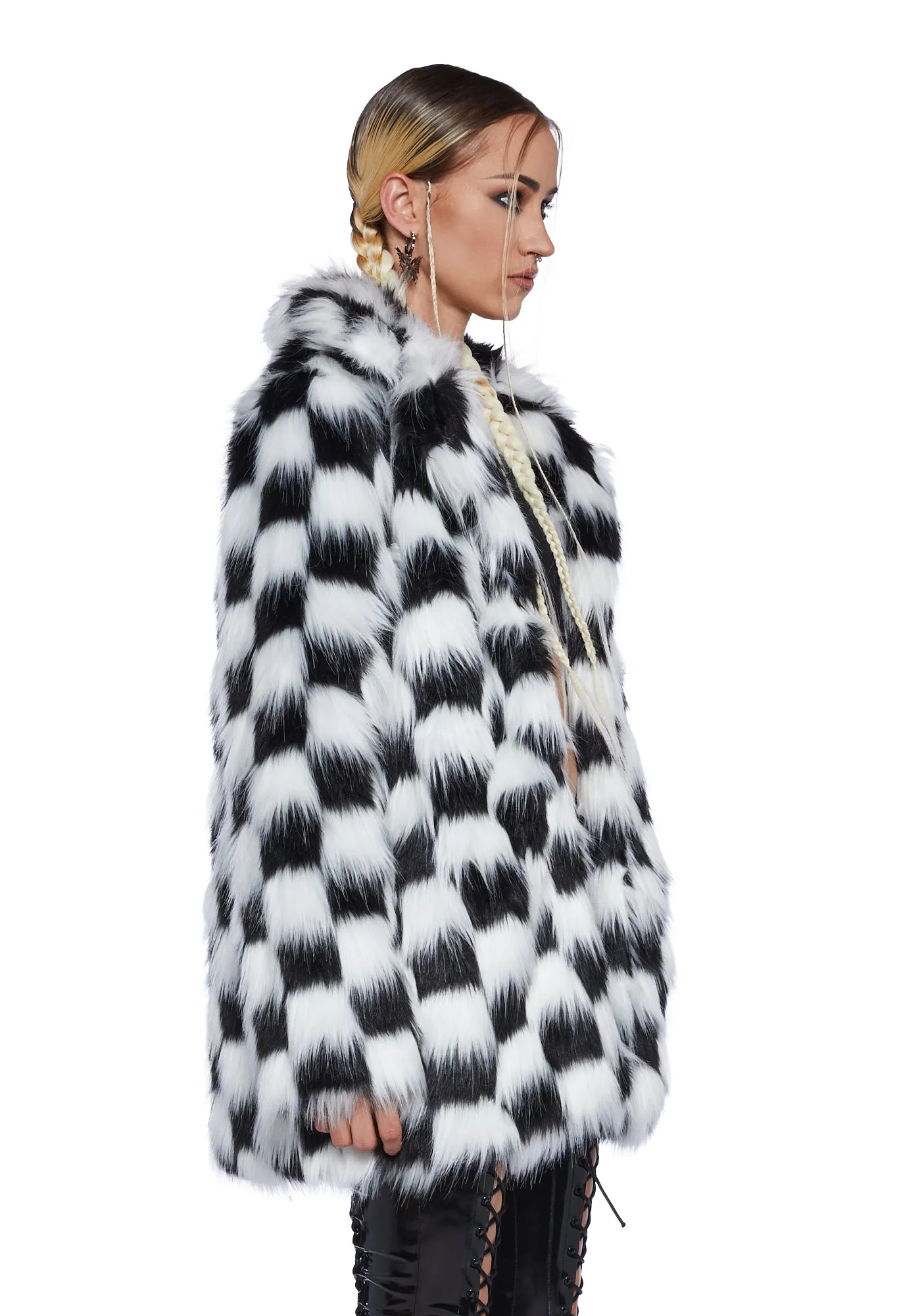 Checkered Recipe For Disaster Faux Fur Coat