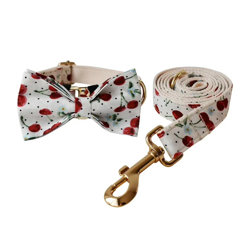 Cherry print : Personalized Dog Bow Collar and Leash Set