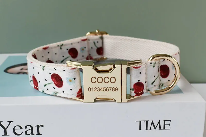 Cherry print : Personalized Dog Bow Collar and Leash Set