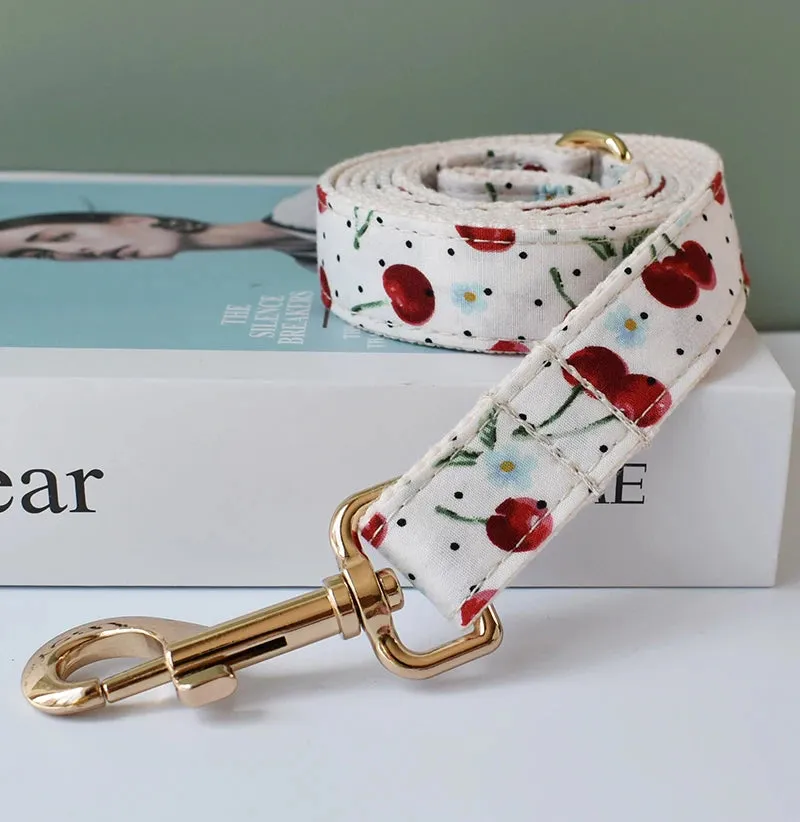 Cherry print : Personalized Dog Bow Collar and Leash Set