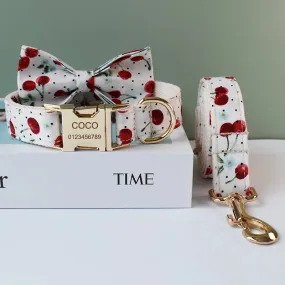 Cherry print : Personalized Dog Bow Collar and Leash Set