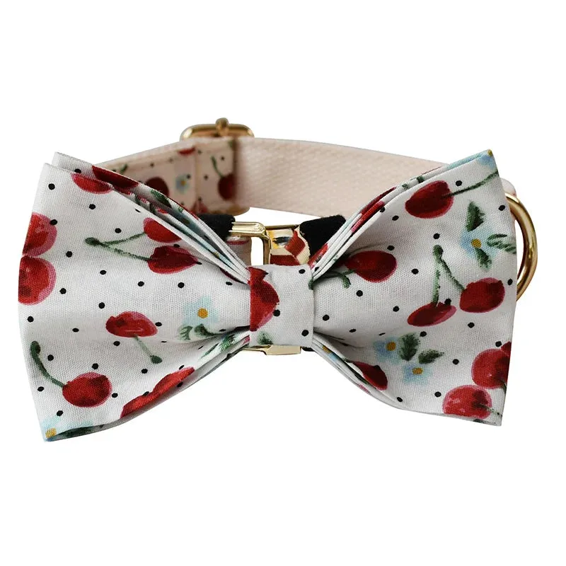 Cherry print : Personalized Dog Bow Collar and Leash Set