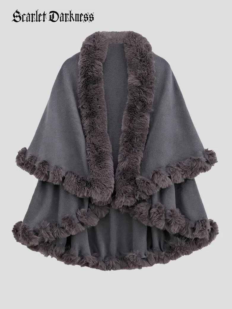 Christmas Limited Edition Double-layer Fur Collar Cape