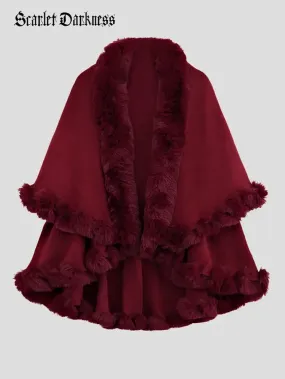 Christmas Limited Edition Double-layer Fur Collar Cape