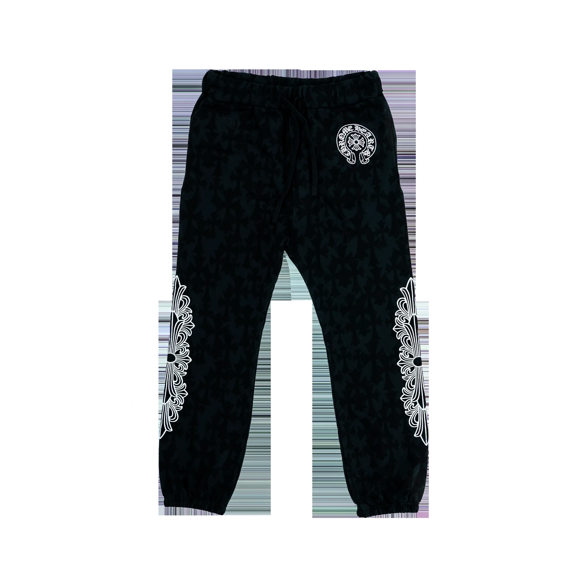 Chrome Hearts Black Cemetery Cross All Over Print Logo Sweatpants Black