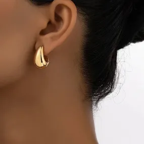 Chunky Dome Drop Gold Plated Stainless Steel Thick Teardrop Statement Wedding Vintage Earring