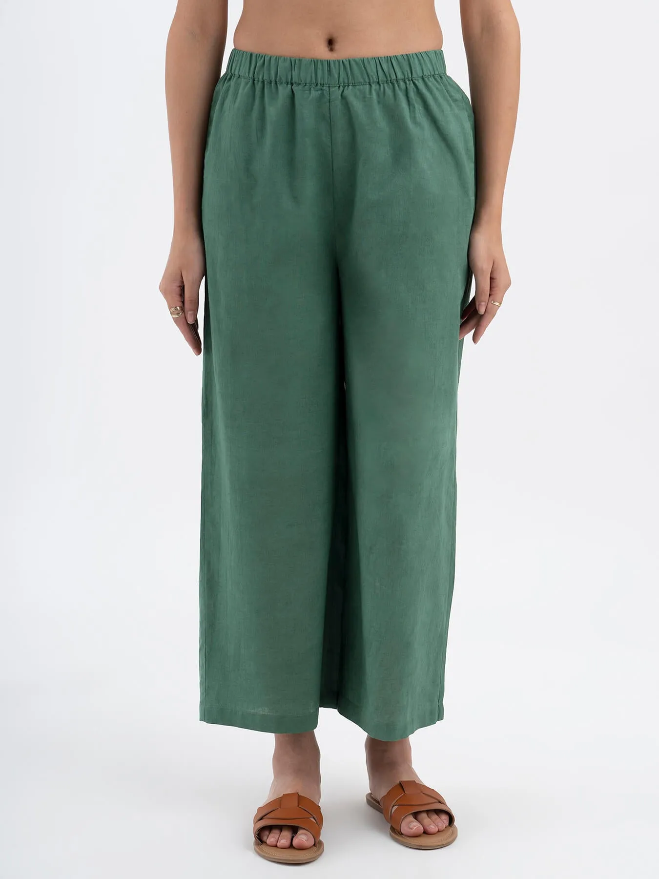 Cotton Ankle Length Trousers - Green