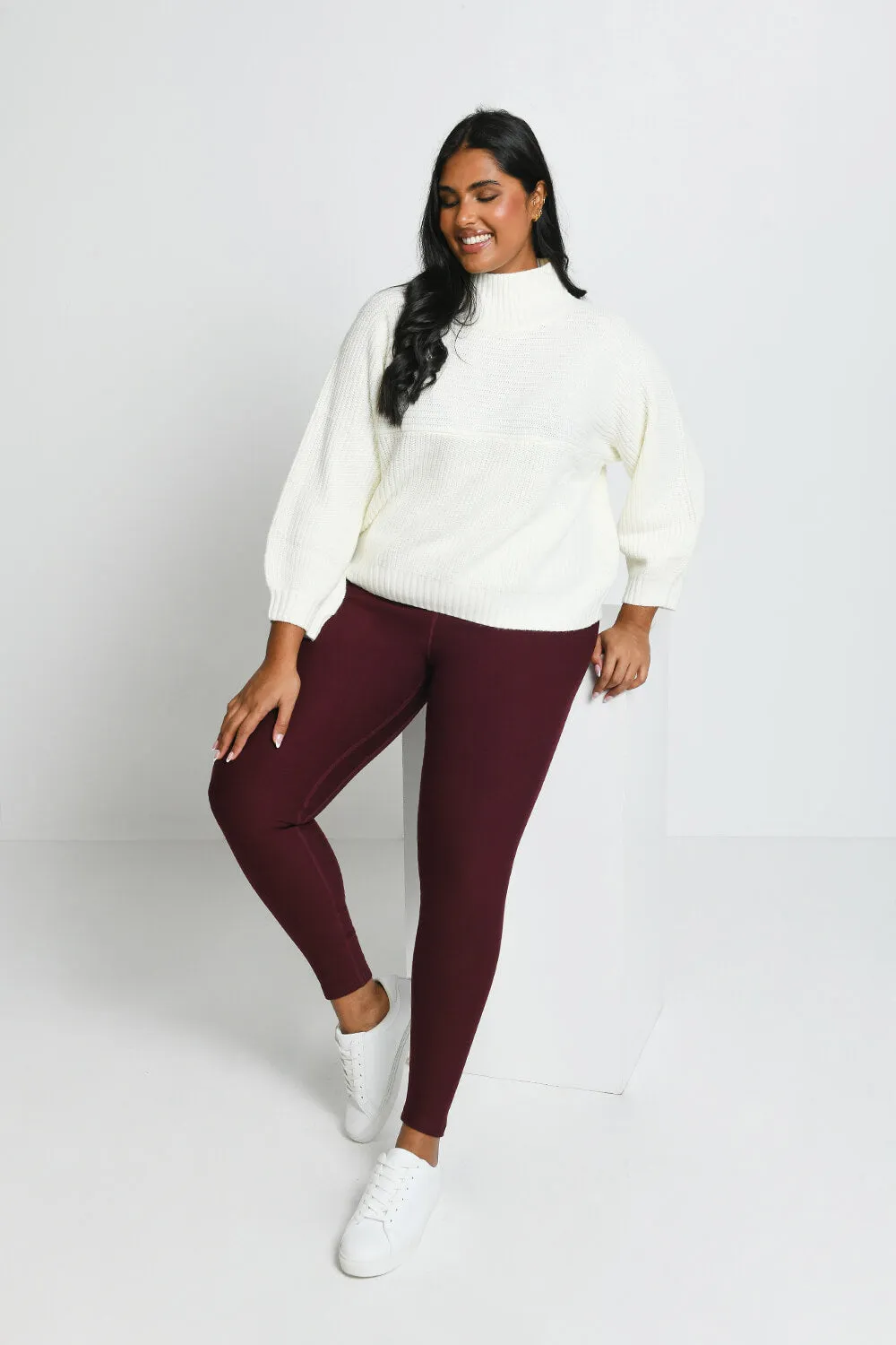 Curve Winter Everyday High Waisted Leggings - Burgundy