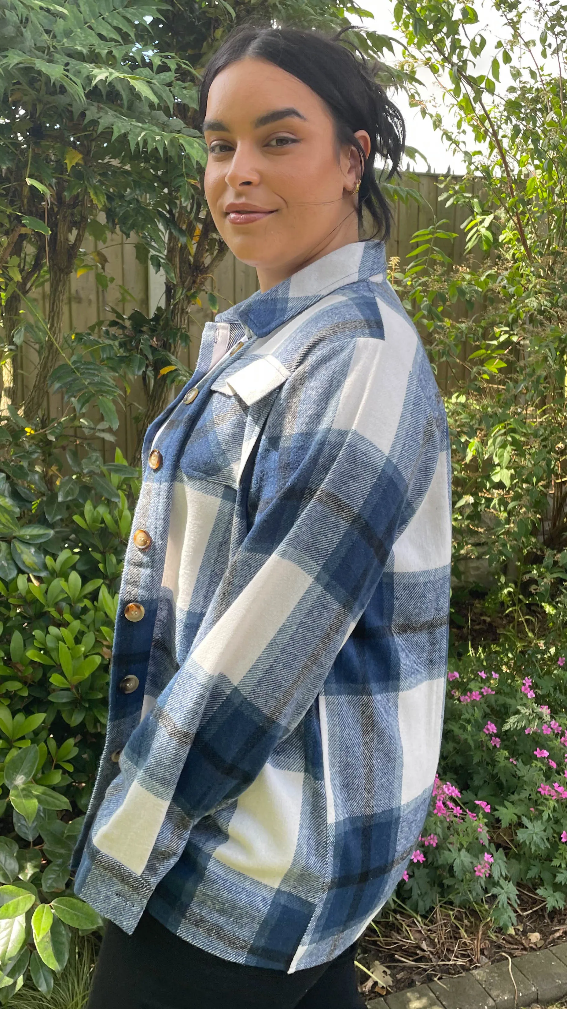 CurveWow Navy Check Shacket