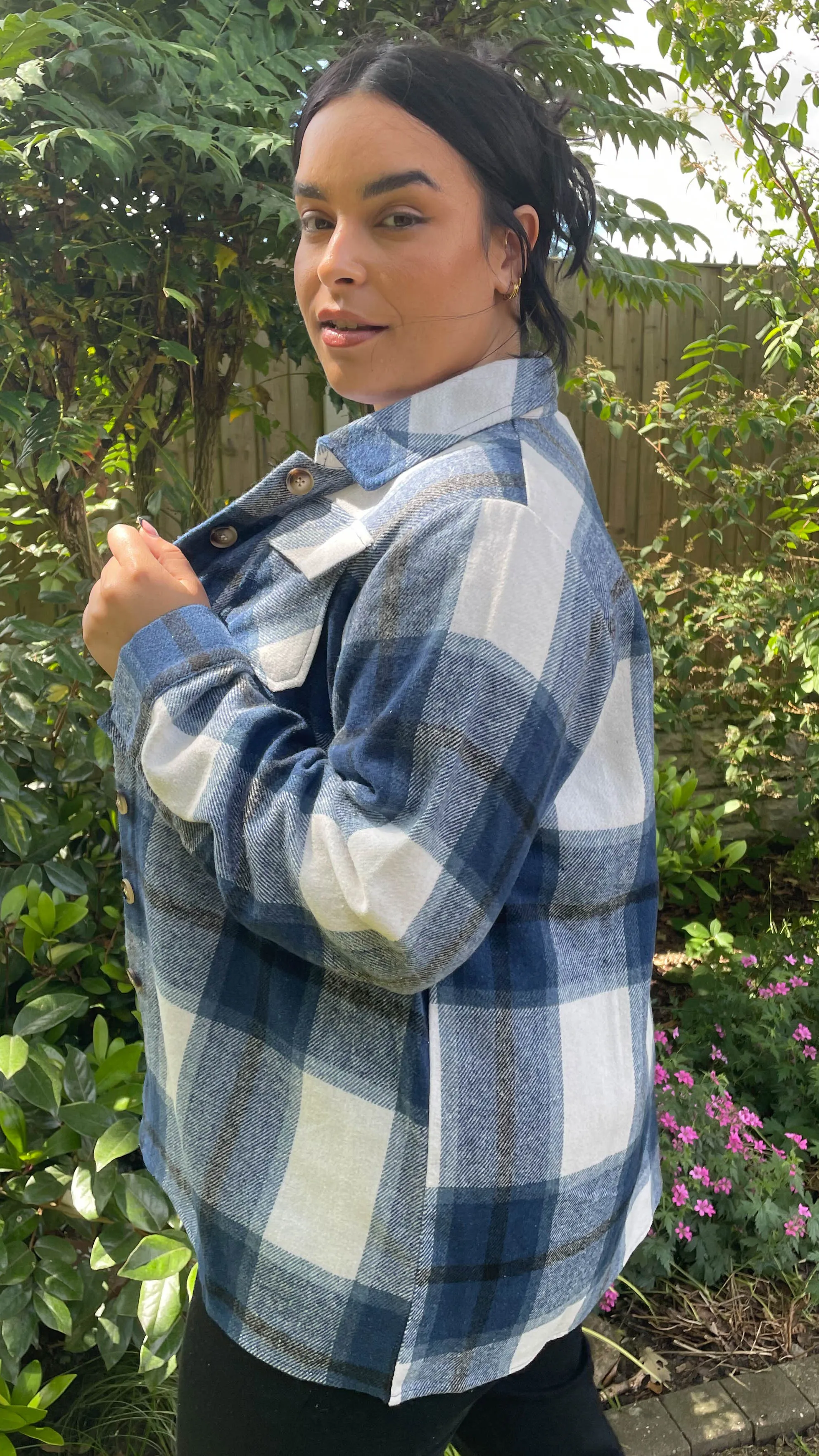 CurveWow Navy Check Shacket