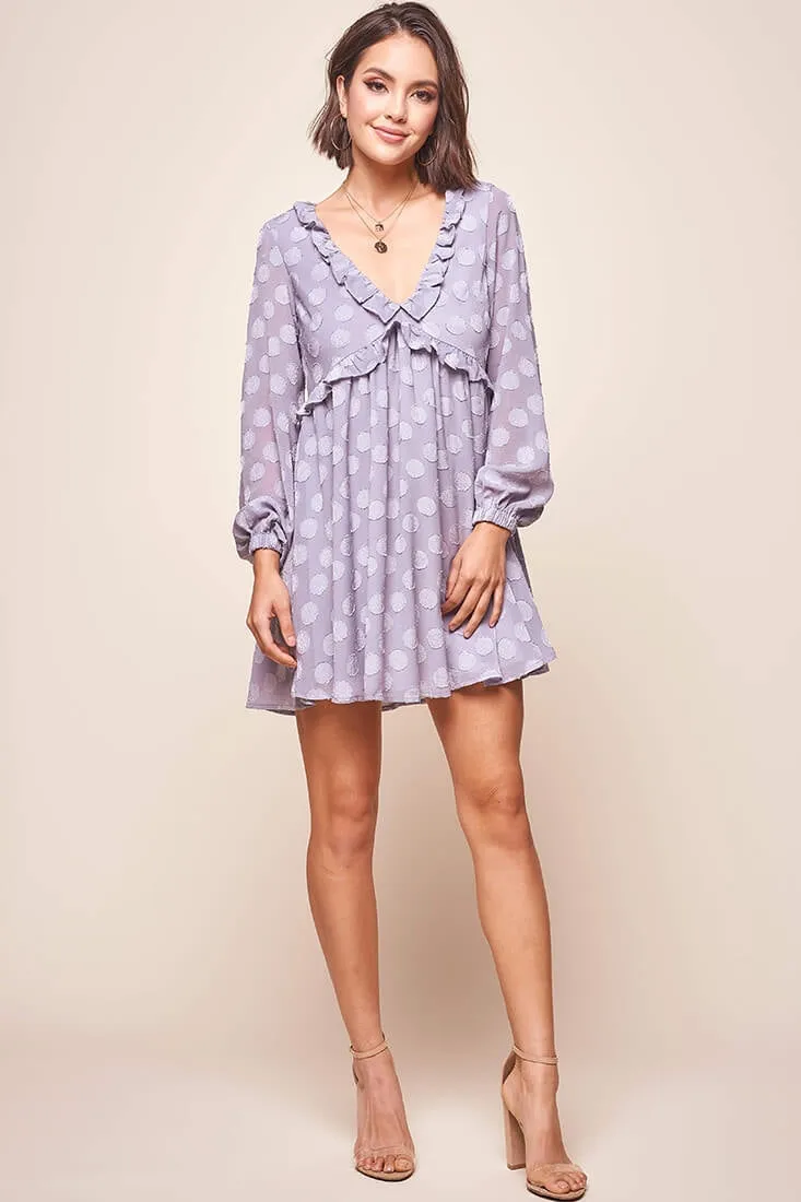 Cutie Pie Long Sleeve Babydoll Dress Grey