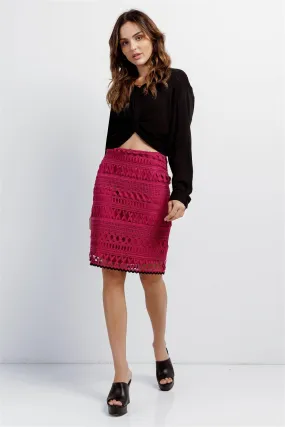 Dark Magenta Crochet High Waist Pencil Mini Skirt /1-2-2-1