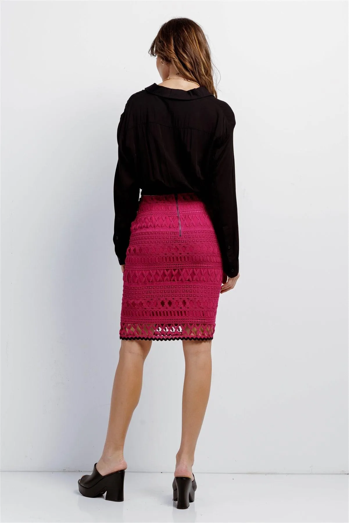 Dark Magenta Crochet High Waist Pencil Mini Skirt /1-2-2-1