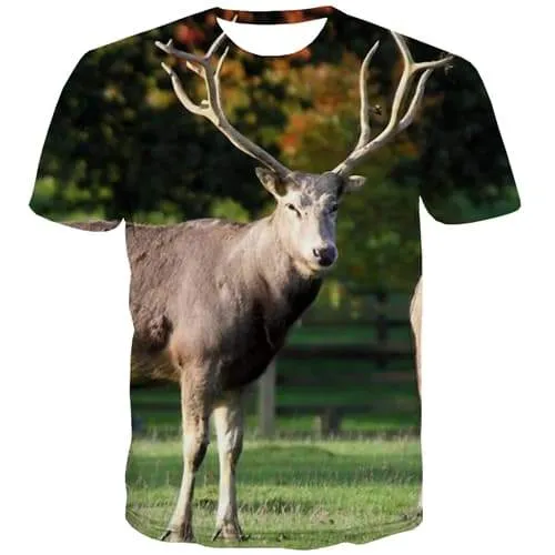 Deer T shirts Men Animal T shirts Funny Elk Shirt Print Christmas Tshirts Casual Harajuku T-shirts Graphic Short Sleeve