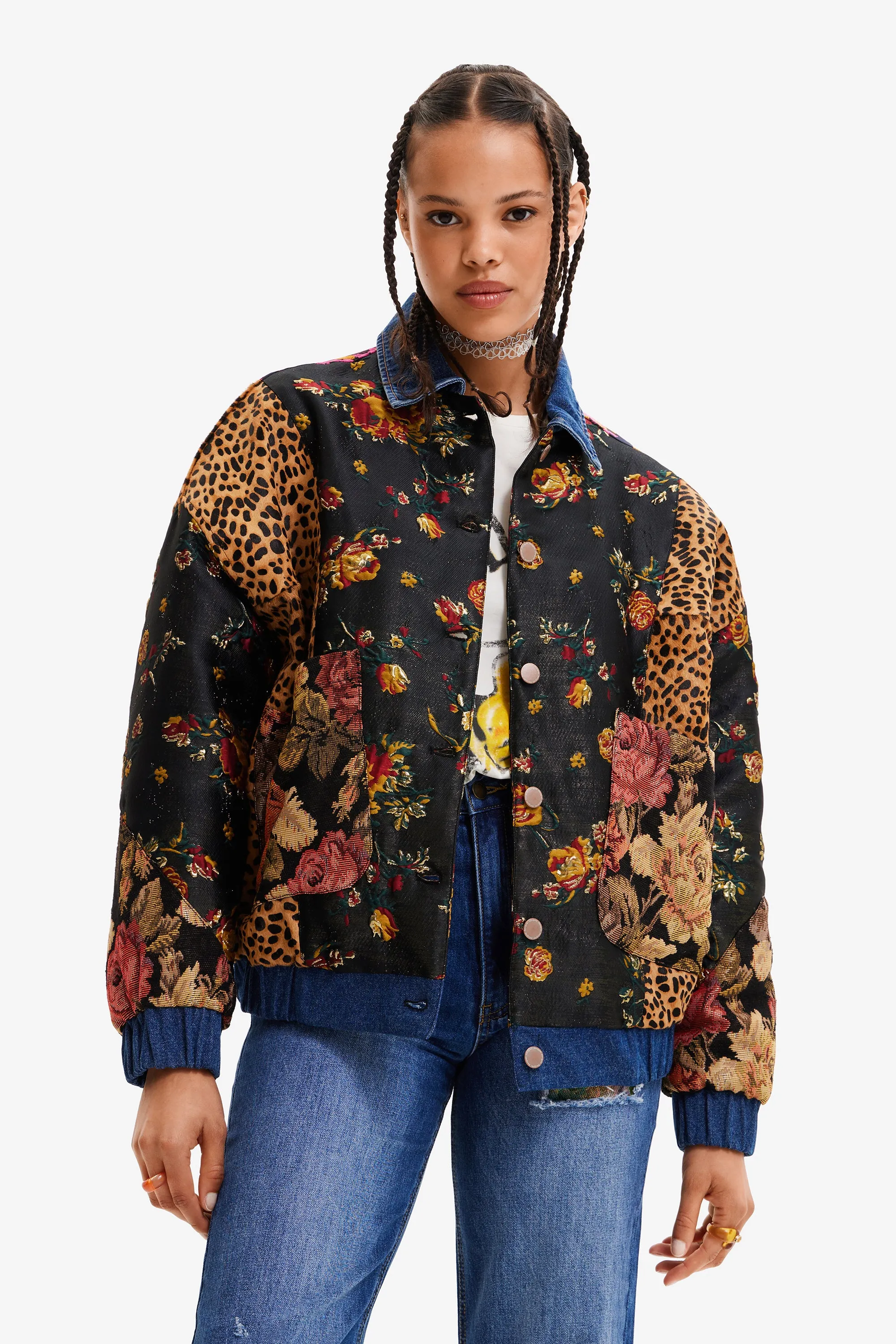 Desigual Monsieur Mickey Bomber Jacket with Leopard 22WWEWA4