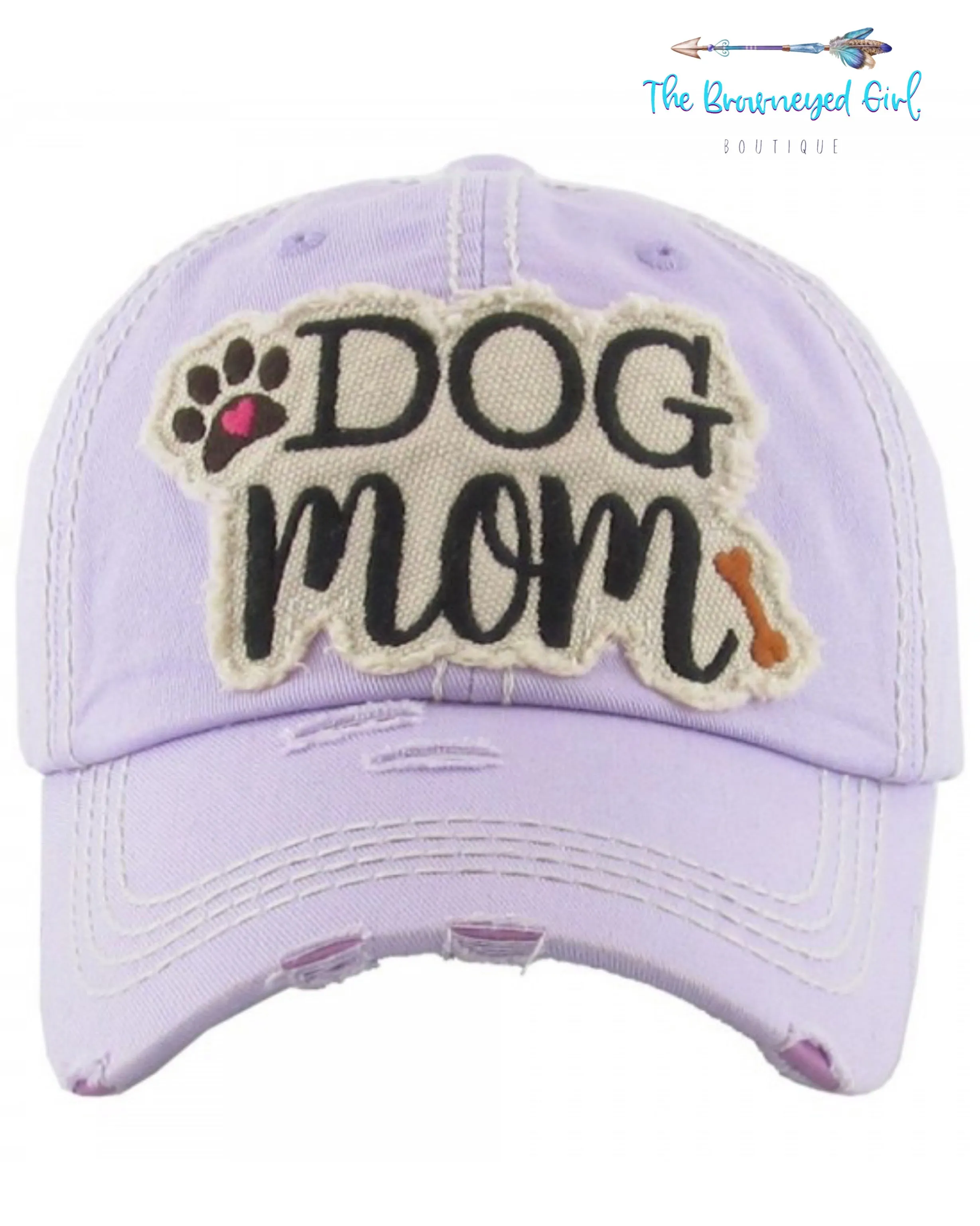 Dog Mom Distressed  BaseBall Hat Lavender/Camo