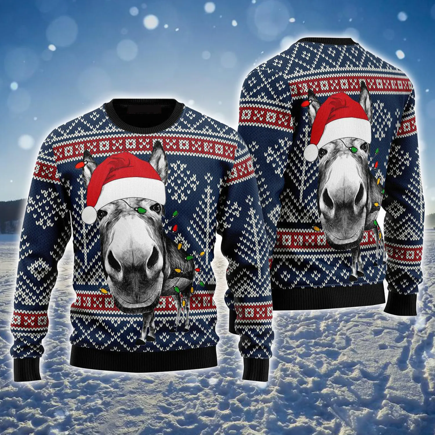 Donkeys Merry Kissmyass Ugly Christmas Sweater, Funny Christmas Ugly Sweater For Men & Wome