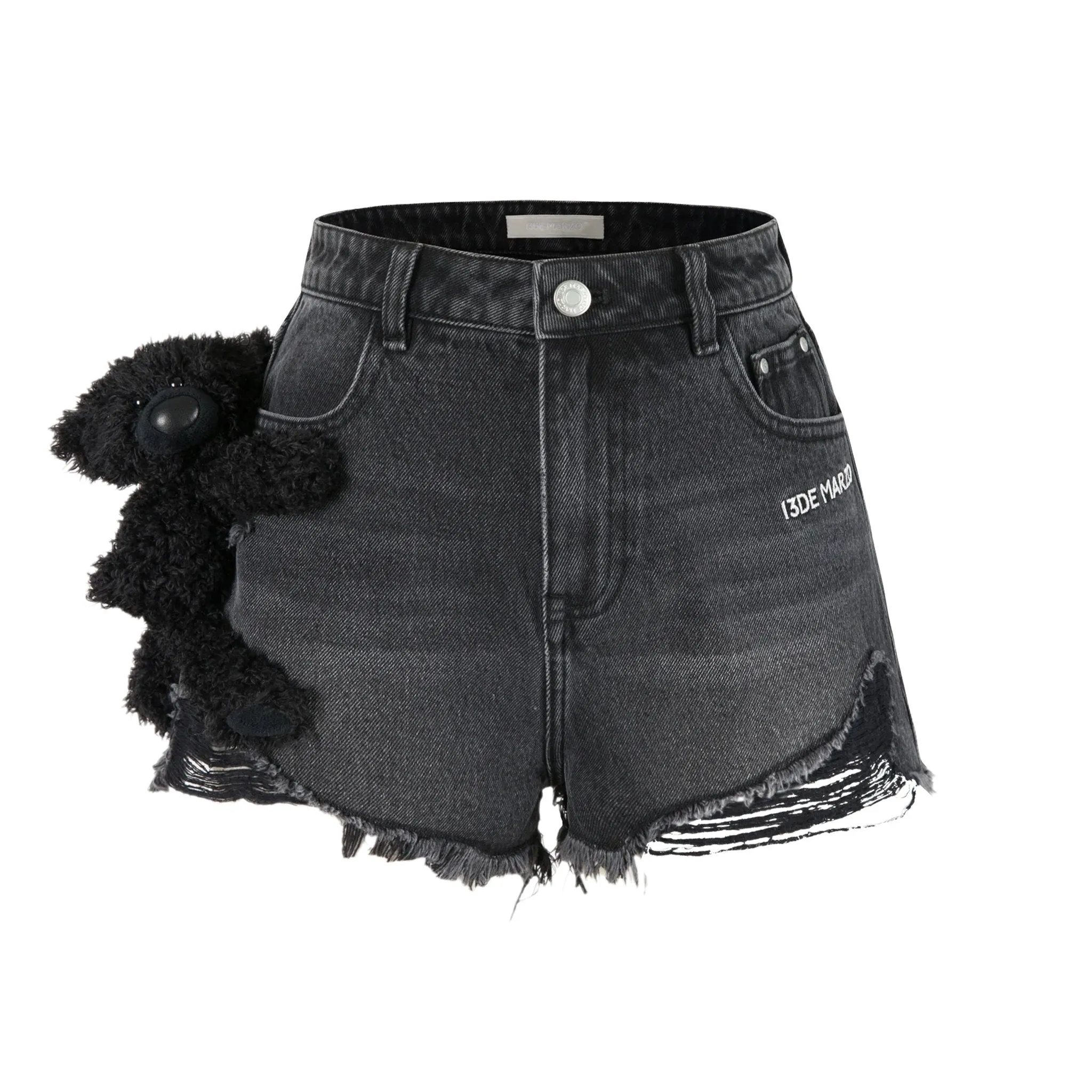 Doozoo Washed Denim Shorts in Black