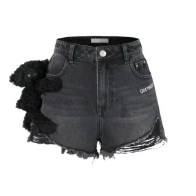 Doozoo Washed Denim Shorts in Black