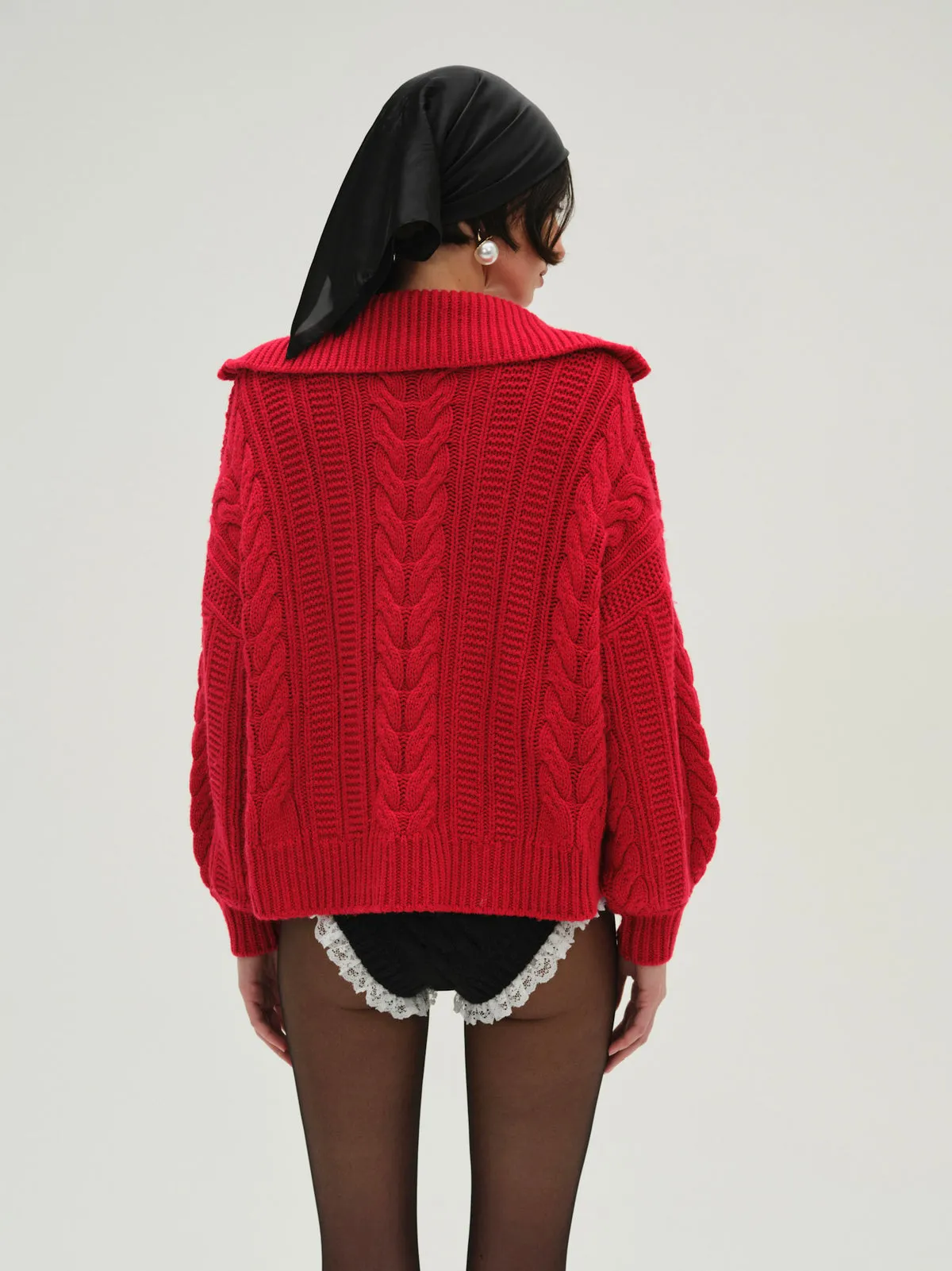 Drina Henley Knit Sweater in Red