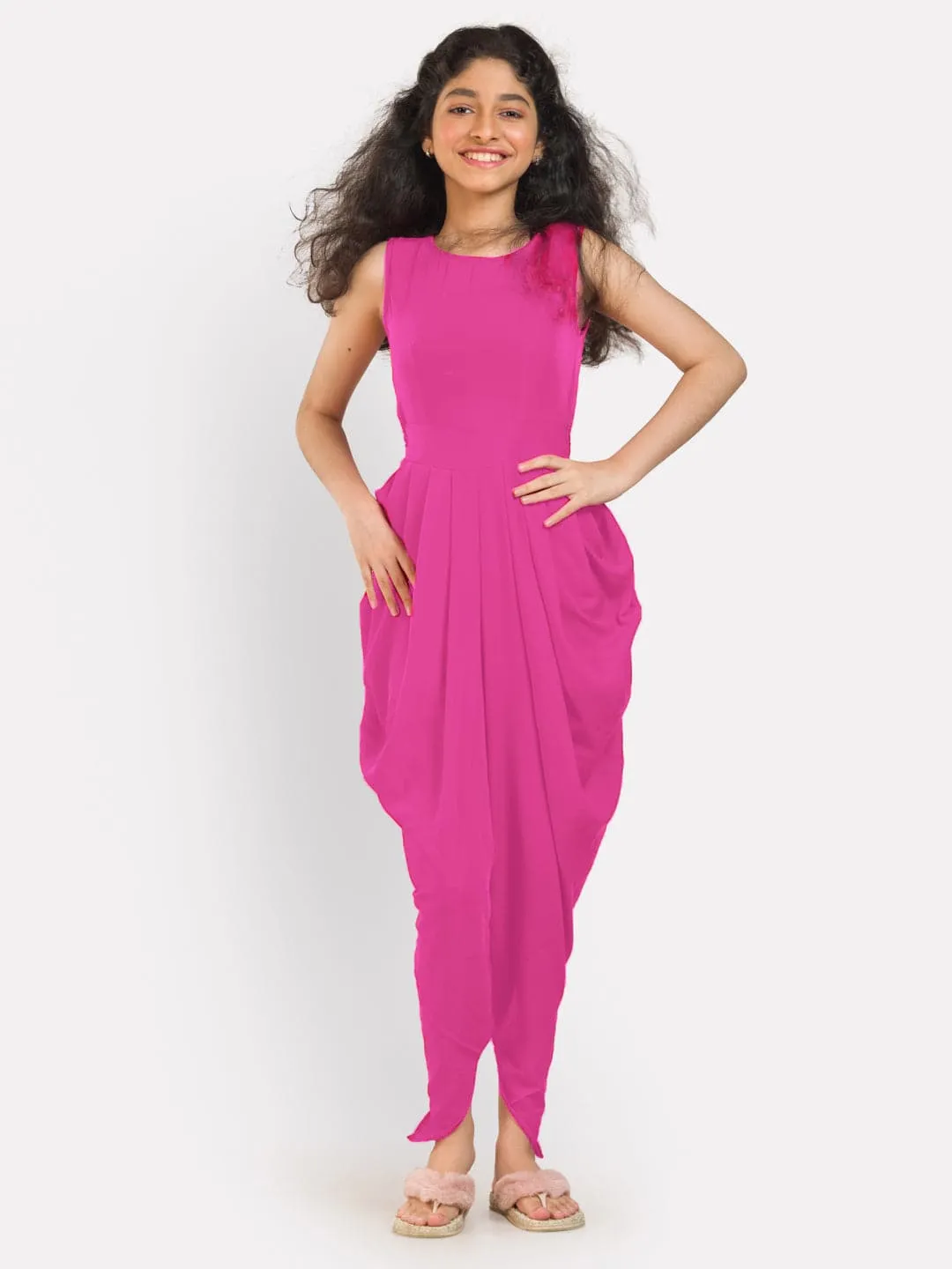 Elasticated Polka Print Dhoti Jumpsuit for Girls