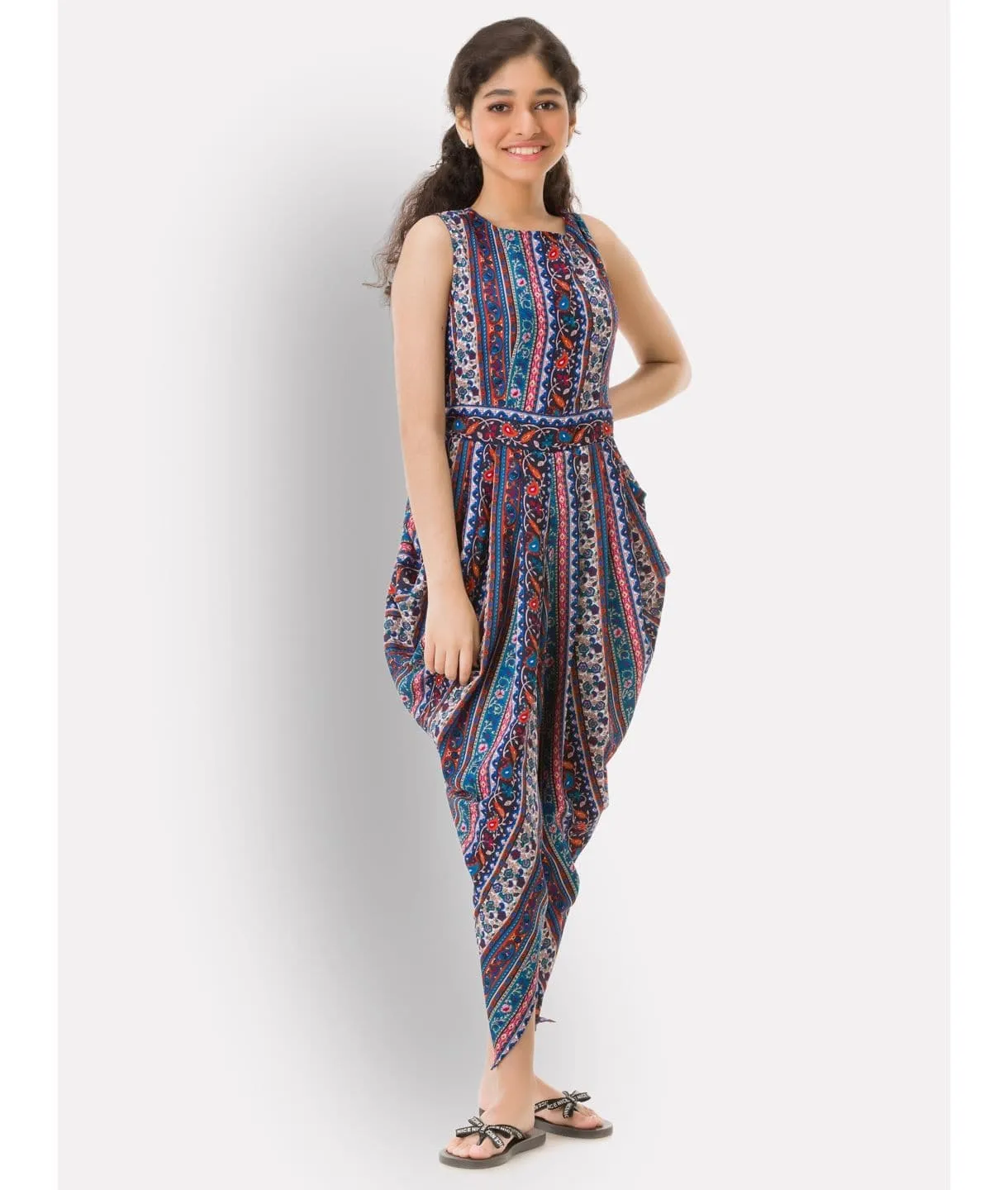 Elasticated Polka Print Dhoti Jumpsuit for Girls