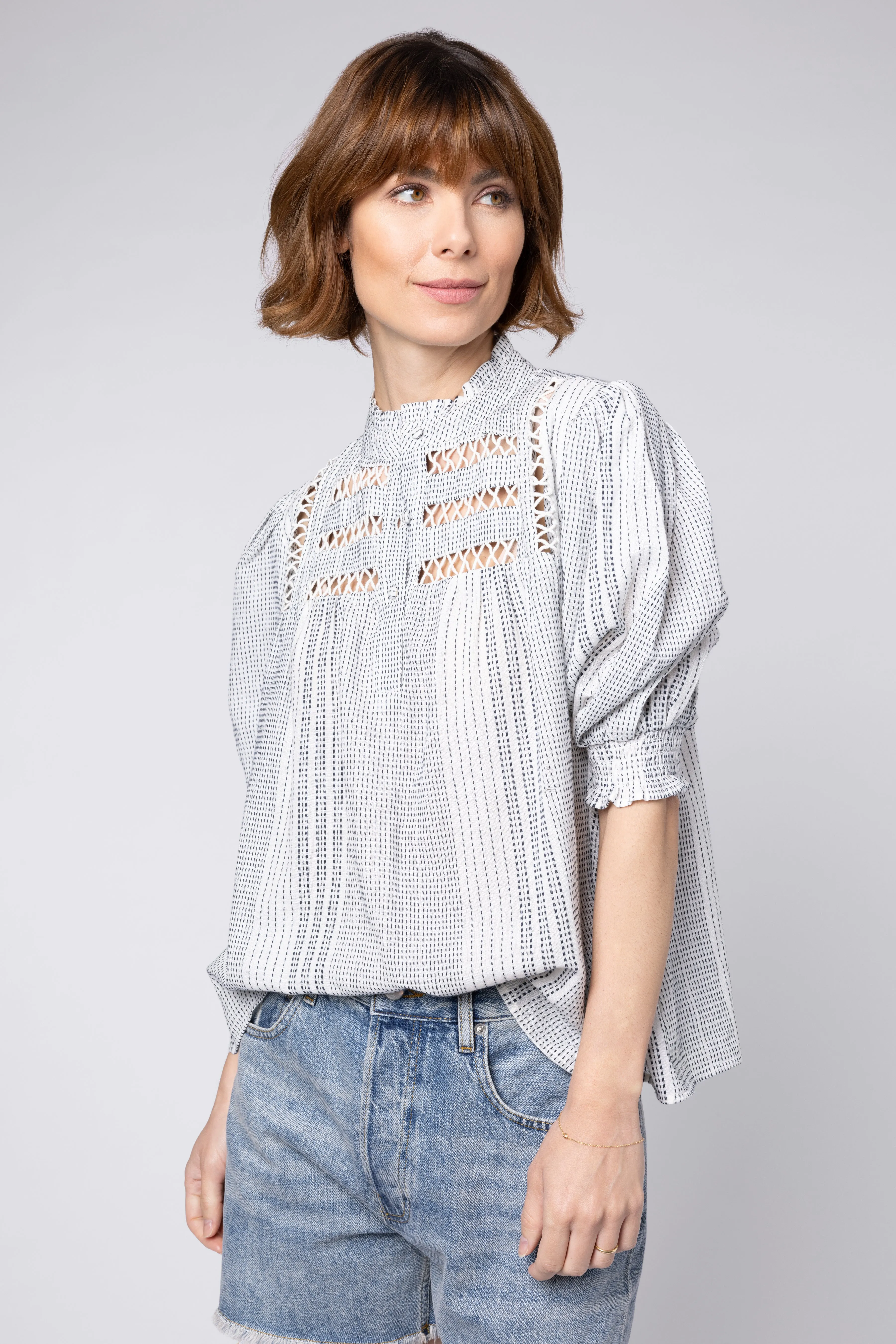 ELLEN STRIPE BLOUSE (NAVY/IVORY)