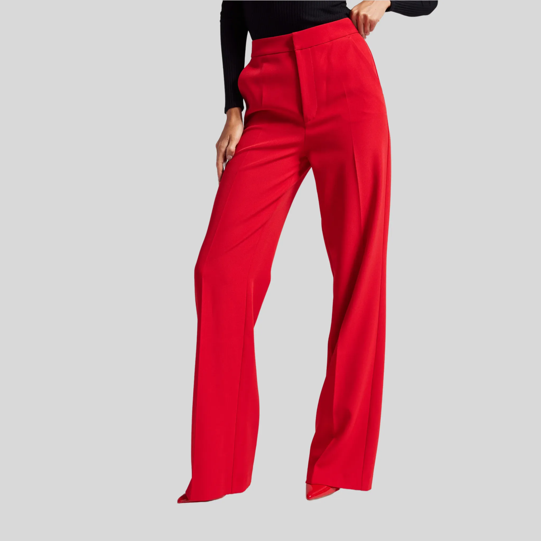 Flared Crepe Pants - Red