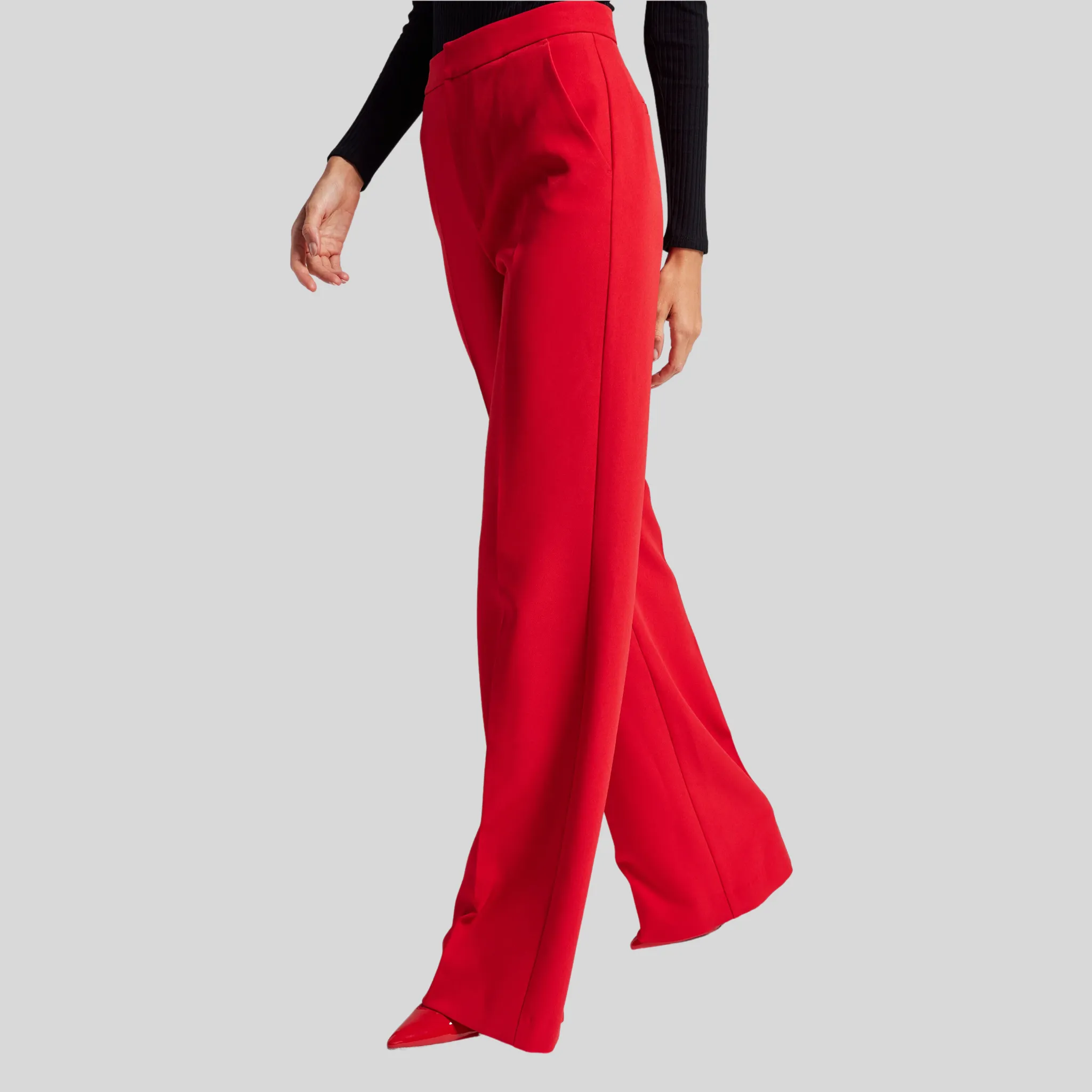 Flared Crepe Pants - Red