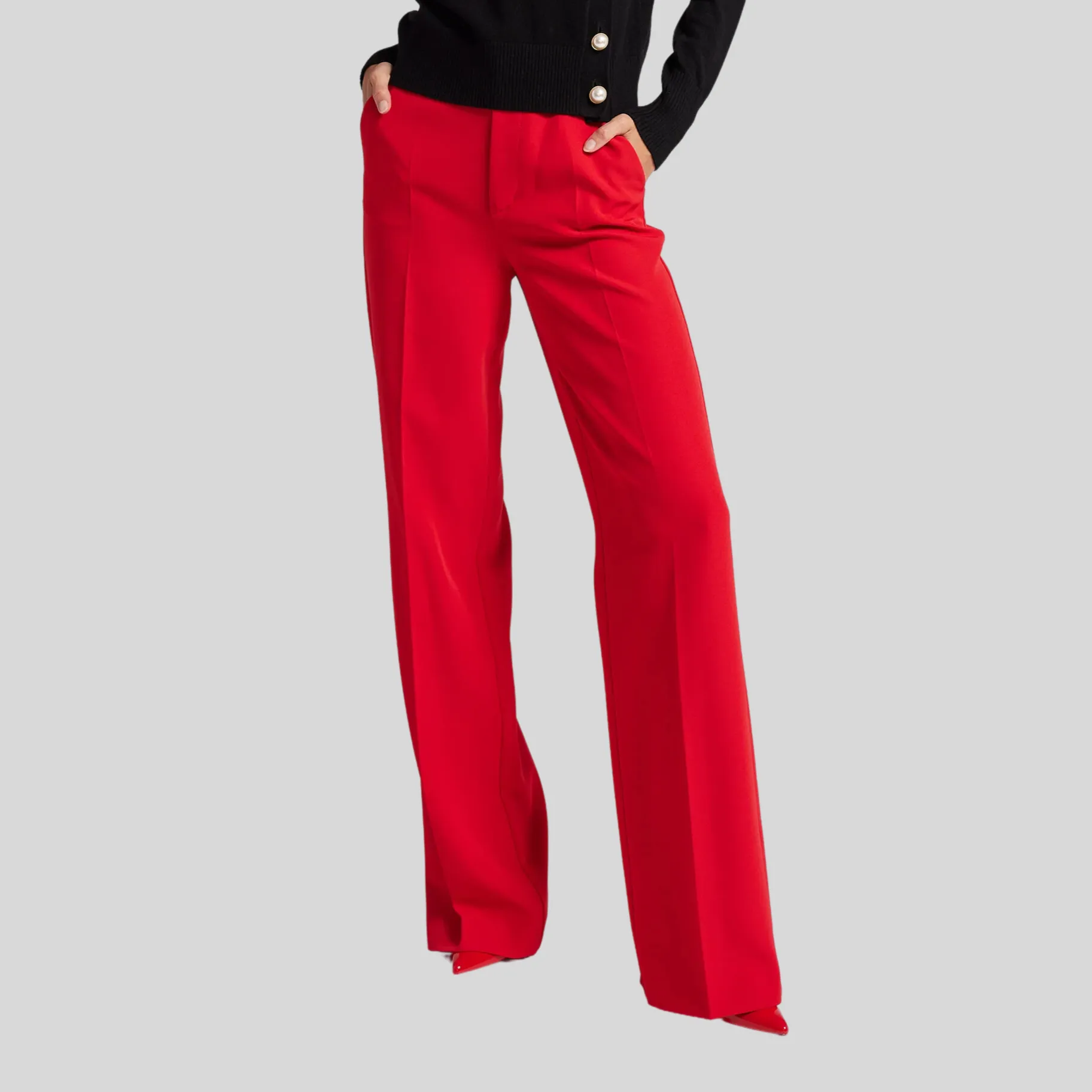 Flared Crepe Pants - Red