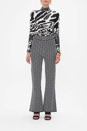 FLARED JACQUARD KNIT PANT FELINE FANTASY