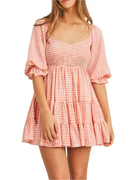 Gia Babydoll Dress in Pink Gingham