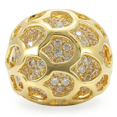 Gold Brass Ring with AAA Grade CZ in Clear for Women Style 0W318