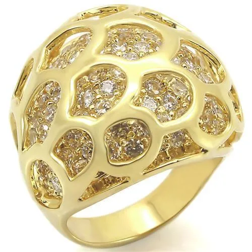 Gold Brass Ring with AAA Grade CZ in Clear for Women Style 0W318