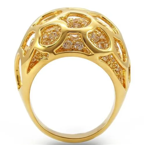 Gold Brass Ring with AAA Grade CZ in Clear for Women Style 0W318