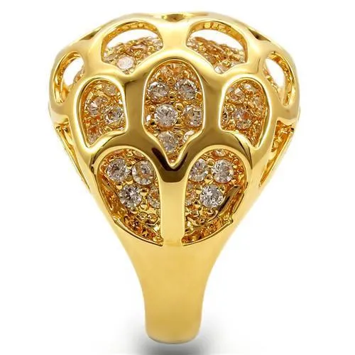 Gold Brass Ring with AAA Grade CZ in Clear for Women Style 0W318