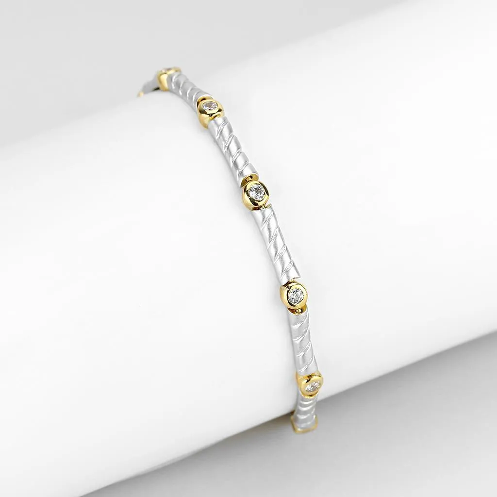 Gold Rhodium Brass Bracelet with AAA Grade CZ in Clear for Women Style LO4734