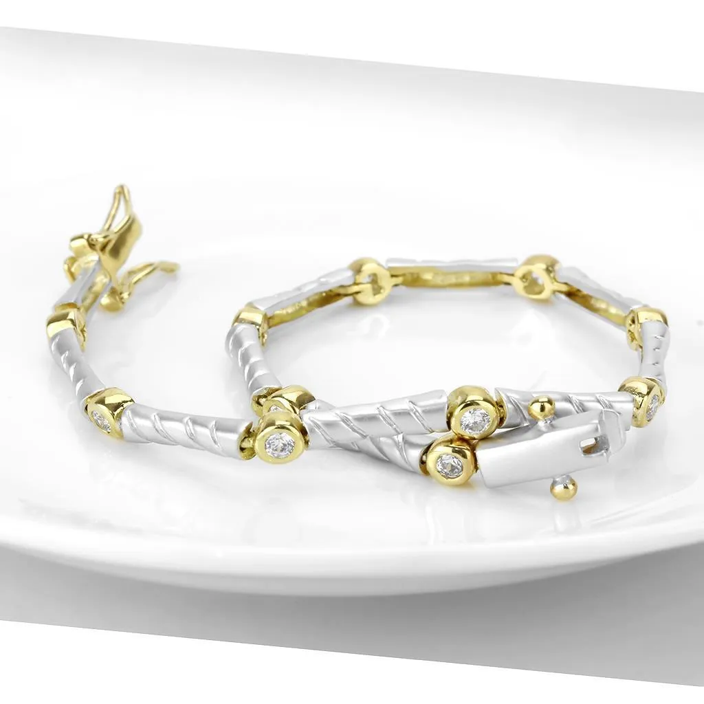 Gold Rhodium Brass Bracelet with AAA Grade CZ in Clear for Women Style LO4734