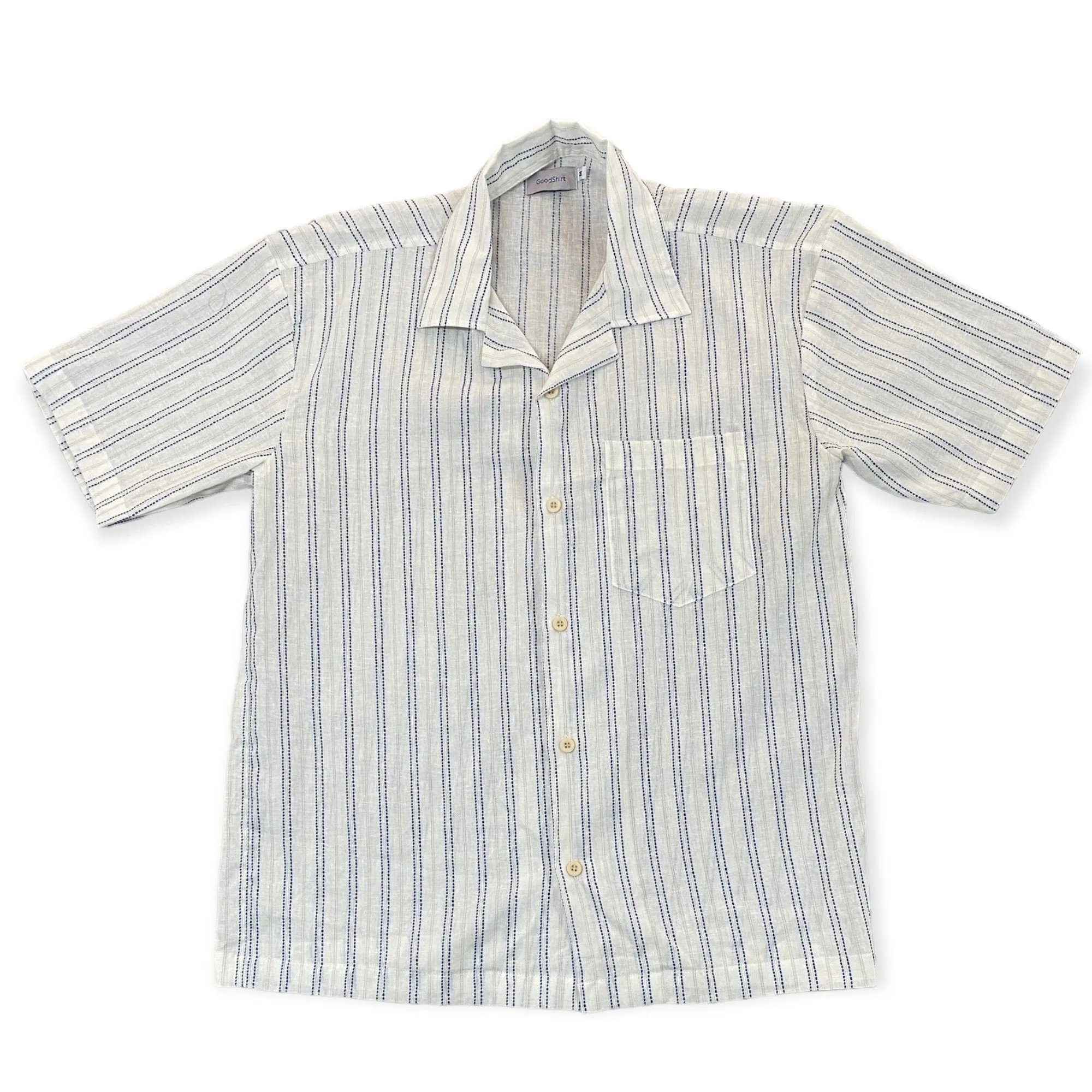 Good Shirt Short Sleeve Open Collar Shirt - Blue Dobby Stripe