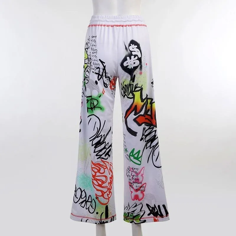 Harajuku Wide Leg Painting Printed Sweatpants