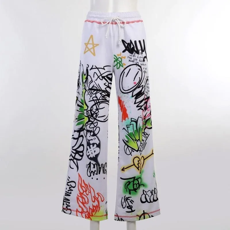 Harajuku Wide Leg Painting Printed Sweatpants