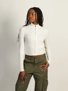 HARLOW RIBBED MOCKNECK ZIP UP - OFF WHITE