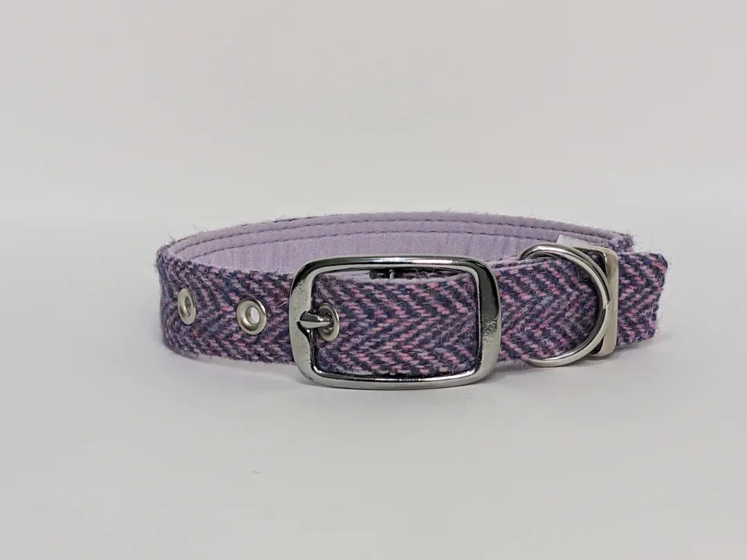 Harris Tweed Lilac and Blue Herringbone Buckle Dog Collar