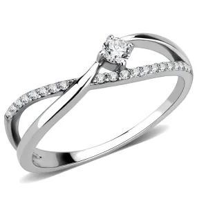 High polished (no plating) Stainless Steel Ring with AAA Grade CZ in Clear for Women Style DA261