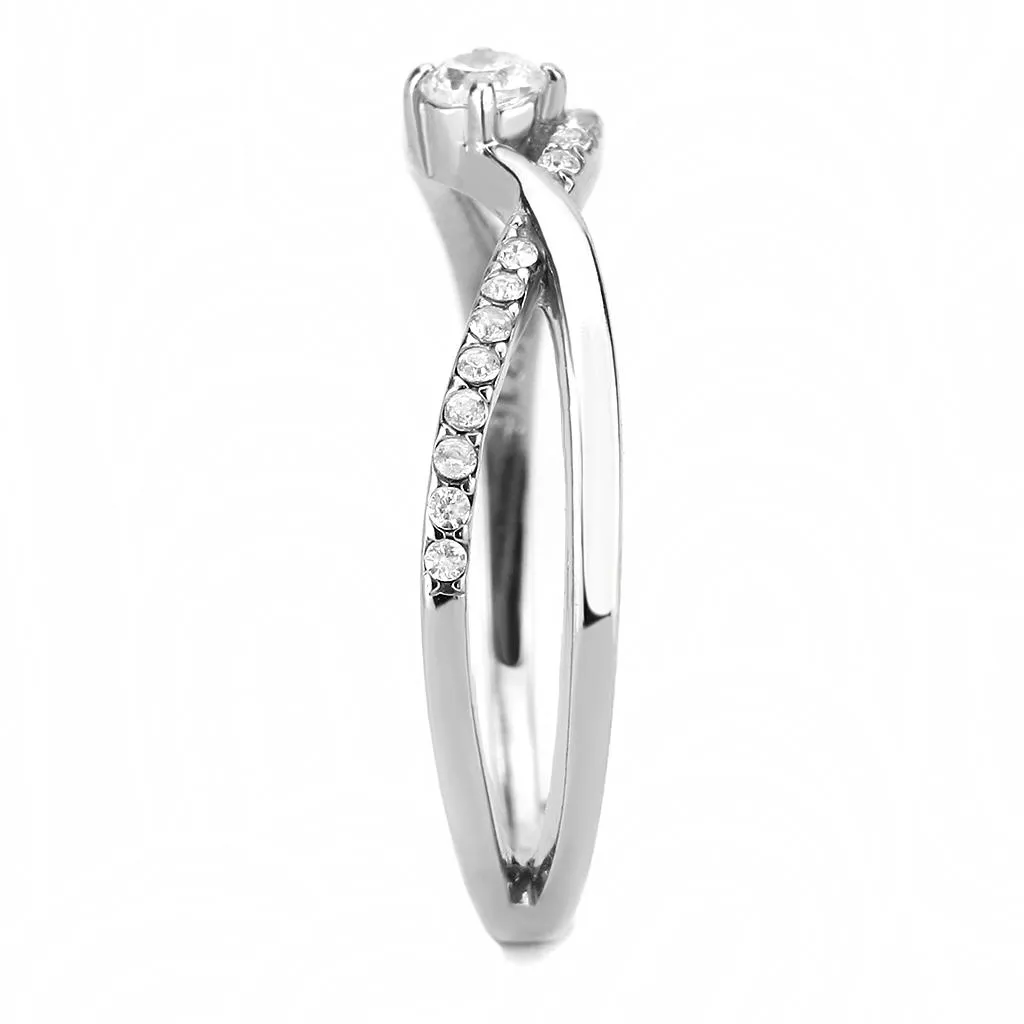 High polished (no plating) Stainless Steel Ring with AAA Grade CZ in Clear for Women Style DA261