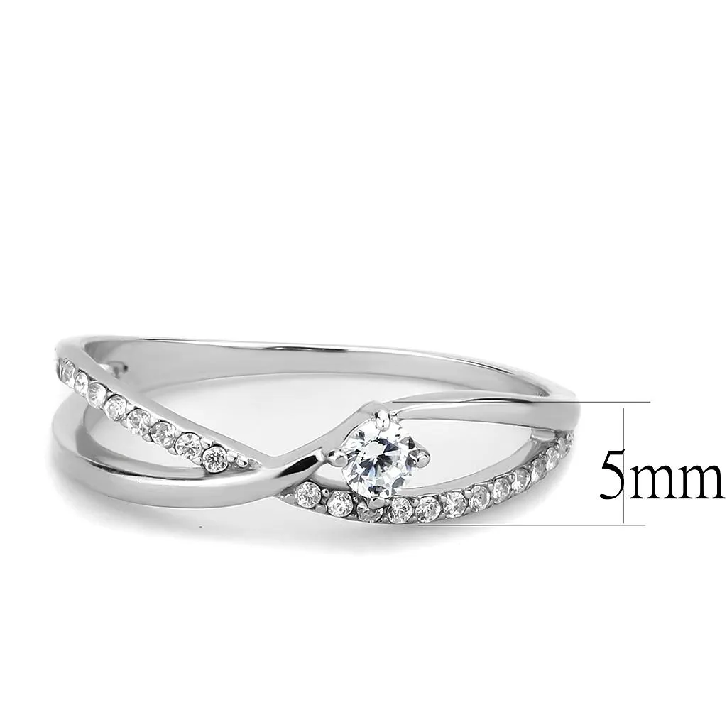 High polished (no plating) Stainless Steel Ring with AAA Grade CZ in Clear for Women Style DA261