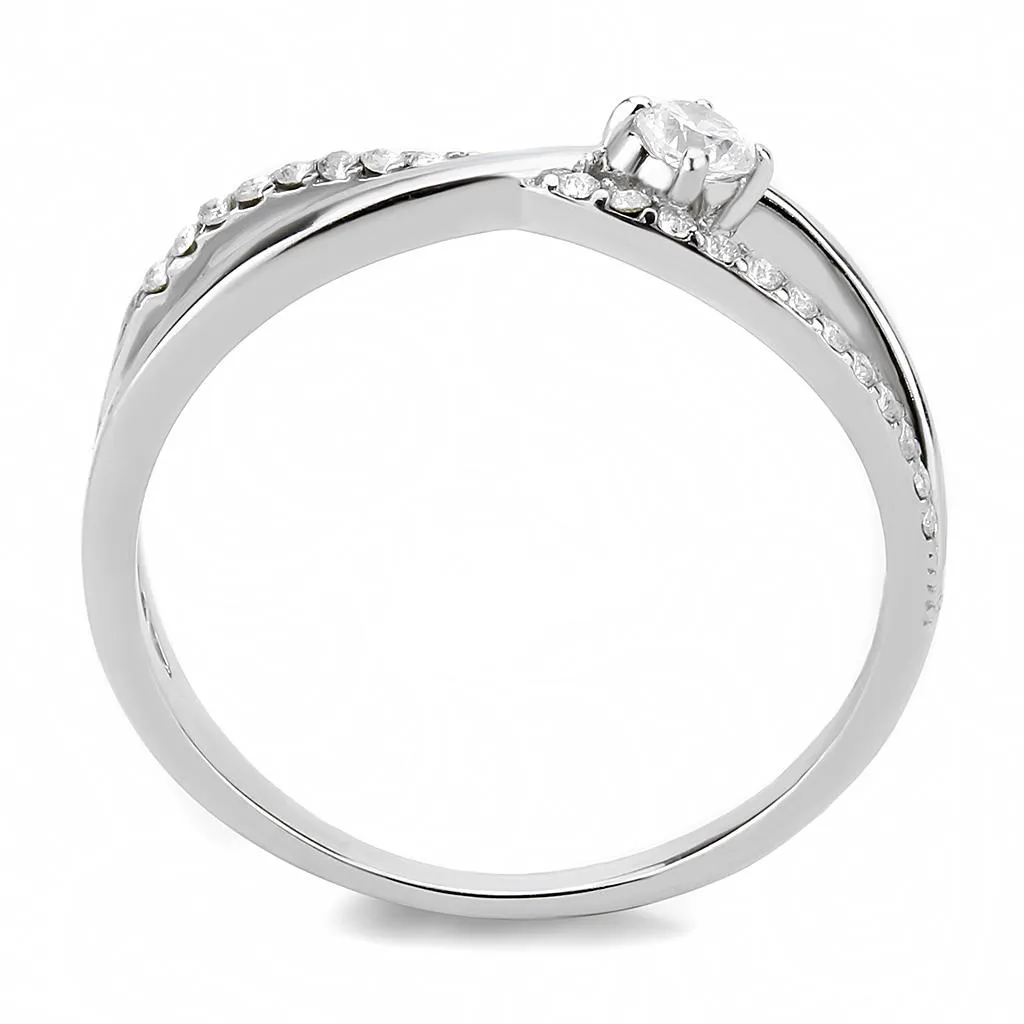 High polished (no plating) Stainless Steel Ring with AAA Grade CZ in Clear for Women Style DA261