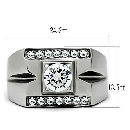 High polished (no plating) Stainless Steel Ring with AAA Grade CZ in Clear for Women Style TK316