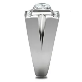 High polished (no plating) Stainless Steel Ring with AAA Grade CZ in Clear for Women Style TK316